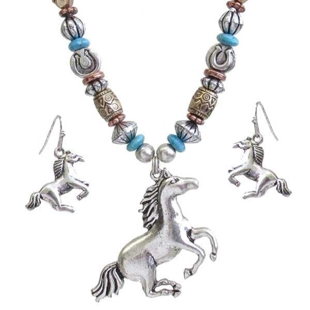 Western theme horse necklace set. Handmade